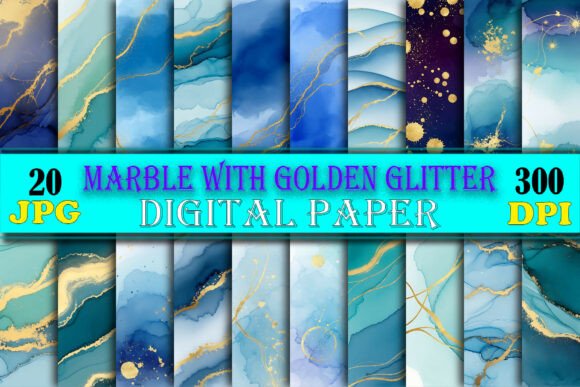 Download 20 Teal &amp; Blue Marble Gold Glitter Paper - Gold glitter Collection