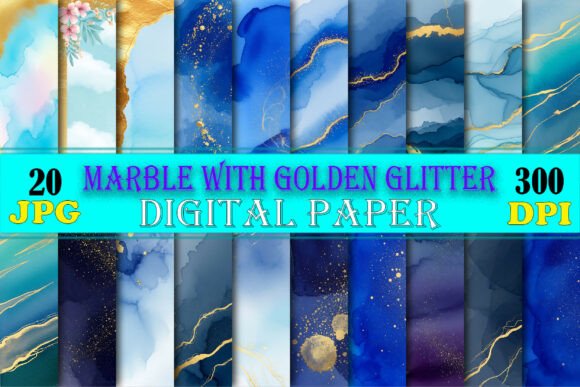 Download 20 Floral Blue Marble Gold Glitter Paper - Gold glitter Collection