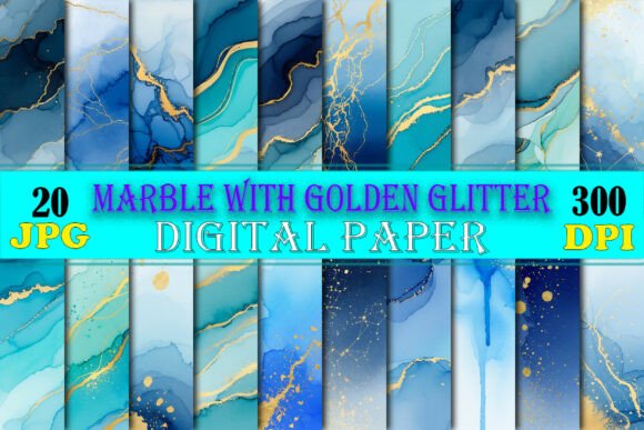 Download Blue Teal Marble with Gold Glitter - Gold glitter Collection